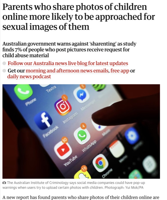 Parents who share photos of children online more likely to be approached for sexual images of them